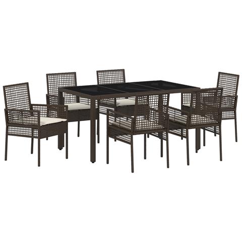 Set da Pranzo da Giardino 7 Pezzi con Cuscini in Rattan Sintetico Marrone - Foto 1