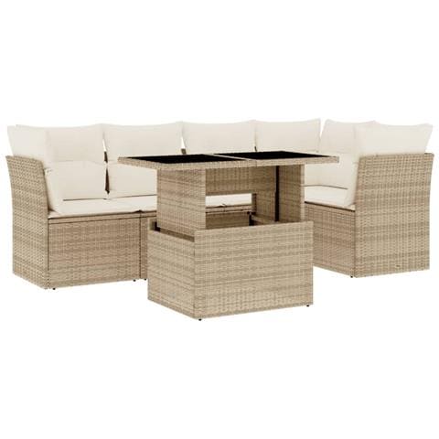 Set Divano da Giardino 6 pz con Cuscini Beige in Polyrattan - Foto 1