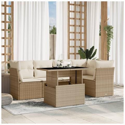 Set Divano da Giardino 6 pz con Cuscini Beige in Polyrattan - Foto 2