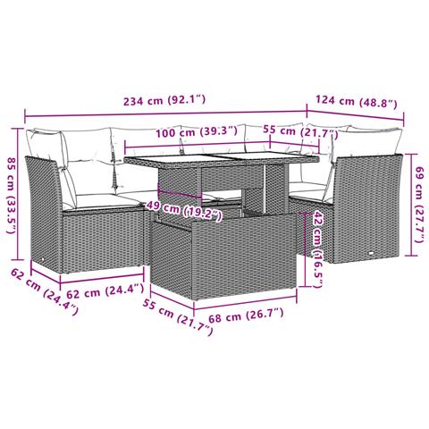 Set Divano da Giardino 6 pz con Cuscini Beige in Polyrattan - Foto 9