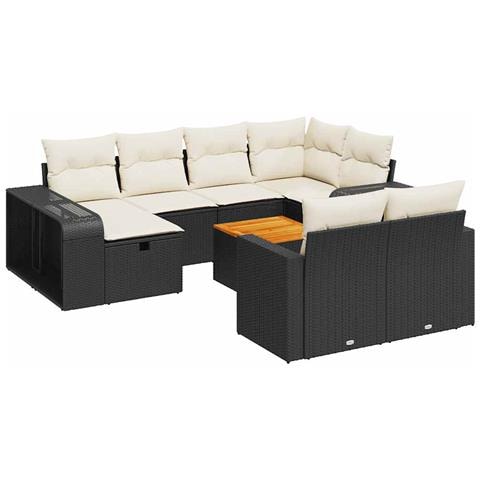 Set Divani da Giardino 11 pz con Cuscini in Polyrattan Nero - Foto 1