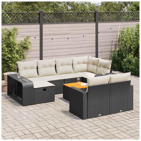 Set Divani da Giardino 11 pz con Cuscini in Polyrattan Nero - Foto 2