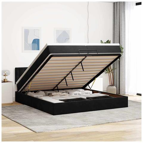 Struttura Letto Pouf con Materasso Nero 200x200 cm in Velluto - Foto 2