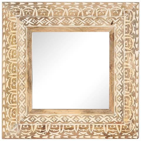 Specchio Intagliato A Mano 50x50x2,6 Cm In Massello Di Mango - Foto 1