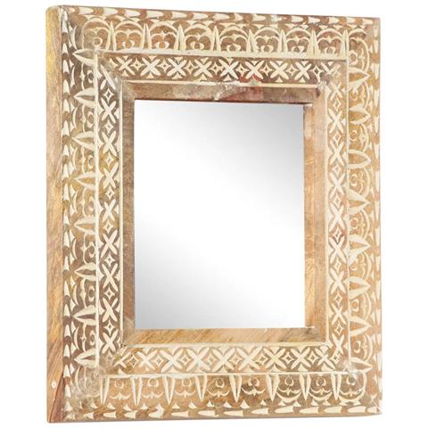 Specchio Intagliato A Mano 50x50x2,6 Cm In Massello Di Mango - Foto 8