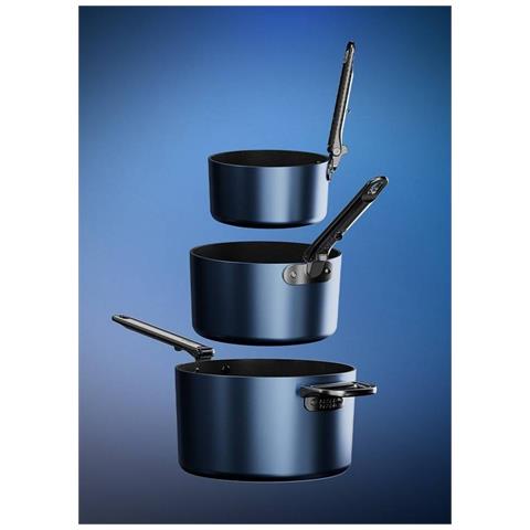 Set Di Casseruole Space Tre Pezzi Antiaderenti Con Manici Pieghevoli Adatte Per Induzione Conservazione Efficiente Colore Blu Mezzanotte - Foto 2
