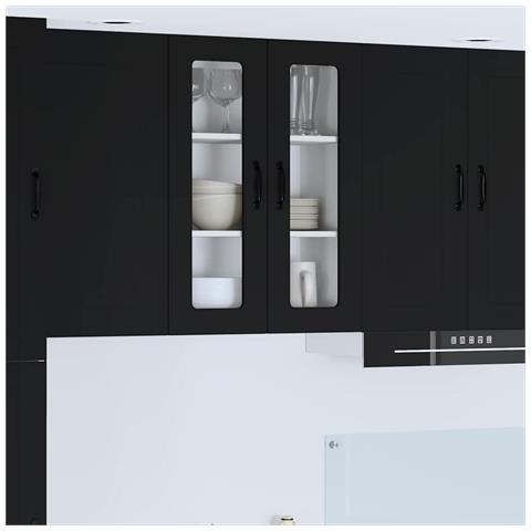 Pensile cucina con porta Nero 60 x 31 x 80 cm Legno multistrato - Foto 2