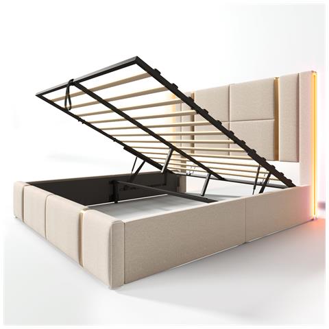 Letto Matrimoniale Con Ricarica Usb E Design Moderno In Lino Beige - Foto 3