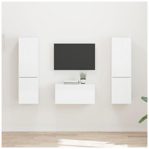 Set mobile TV 5 pcs Bianco Lucido Legno multistrato - Foto 2