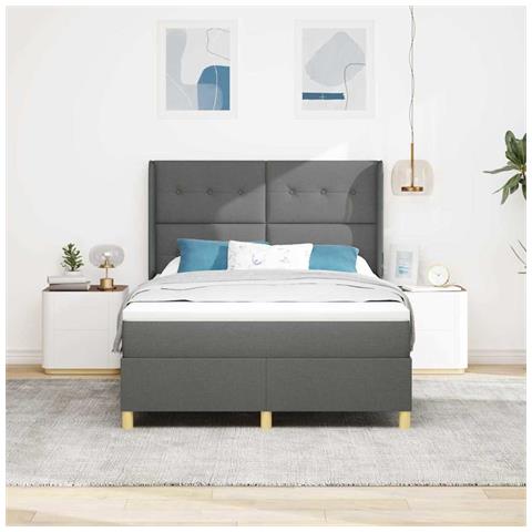 Letto a molle con materasso Grigio scuro 160 x 200 cm Tessuto - Foto 2