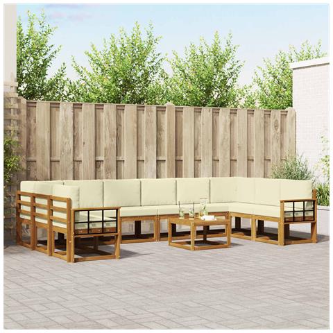 Set di divani da esterno con cuscino 11 pcs Naturale e Crema - Foto 2