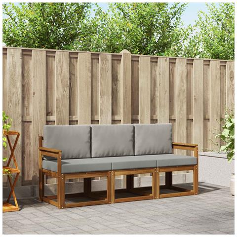 Set di divani da esterno 3 pcs Grigio Naturale e Chiaro - Foto 2