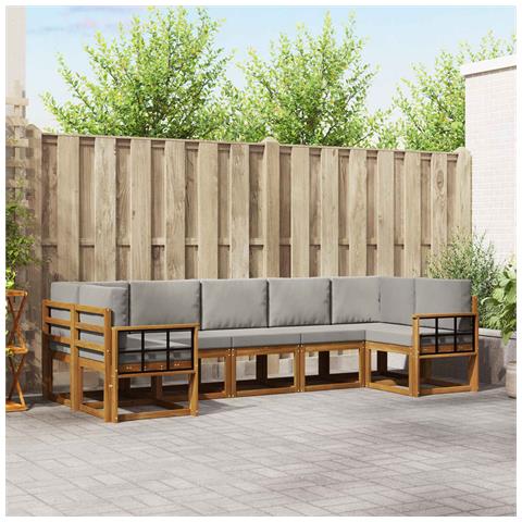 Set di divani da esterno 7 pcs Grigio Naturale e Chiaro - Foto 2