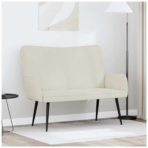 Sofa a Due Posti Crema 115 x 61 x 87 cm Velluto - Foto 2
