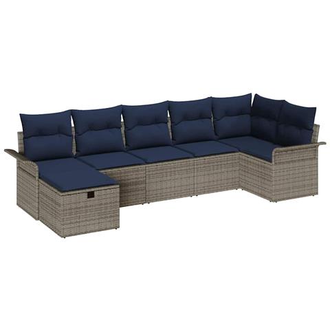 Set Divano da Giardino con cuscino 7 pcs Grigio Poly Rattan - Foto 1