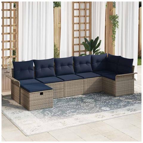 Set Divano da Giardino con cuscino 7 pcs Grigio Poly Rattan - Foto 2