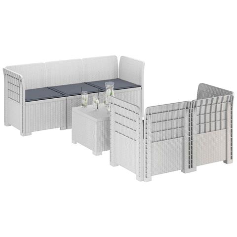 Divano da Giardino 5 Posti con Cuscini Stile Rattan PP Bianco - Foto 2