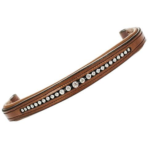 Frontalino Tattini COB Marrone - Pelle Eco-conciata Con Doppia Fila Di Strass - 3