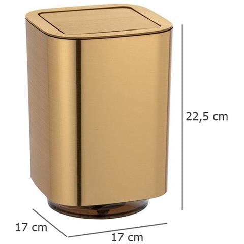 Cestino Bagno Auron Con Coperchio Rotante, Oro, - Foto 3