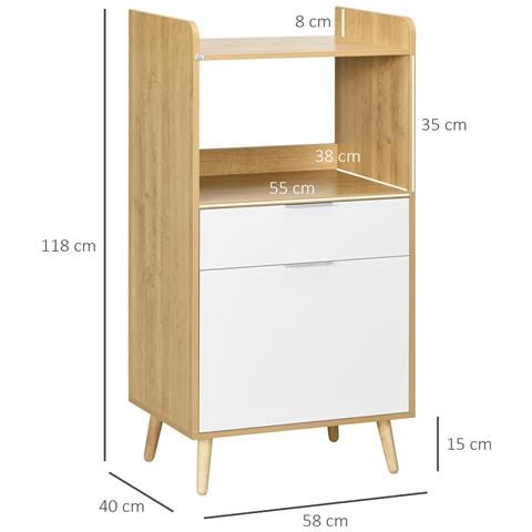 Mobiletto Per Microonde In Truciolato Con Ripiano Superiore, Cassetto Scorrevole E Armadietto, 58x40x118 Cm - Foto 6