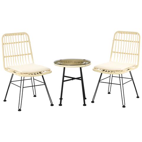 Set Mobili Da Giardino 3 Pezzi Con Tavolino E Sedie In Rattan Pe, Poilestere E Acciaio Per Esterni, Crema - Foto 1