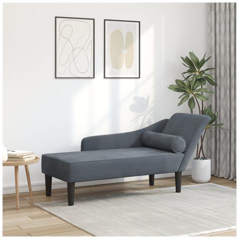 Chaise Longue con Cuscini Grigio Scuro in Velluto - Foto 1