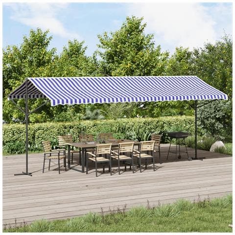 Tenda Da Sole Blu E Bianca 600x300 Cm In Tessuto E Acciaio - Foto 1