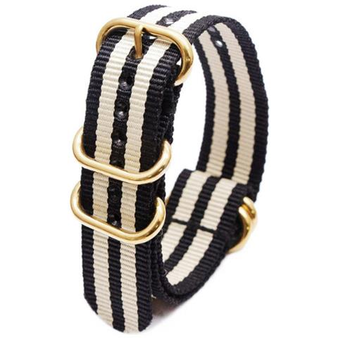 Cinturino In Nylon Con Fibbia Ovale Dorata Black+white 20 Mm - Foto 1