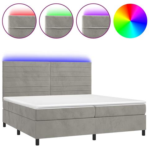Letto a Molle Materasso e LED Grigio Chiaro 200x200 cm Velluto - Foto 1