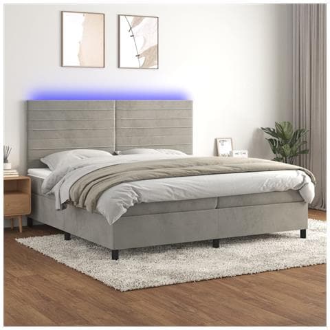 Letto a Molle Materasso e LED Grigio Chiaro 200x200 cm Velluto - Foto 8