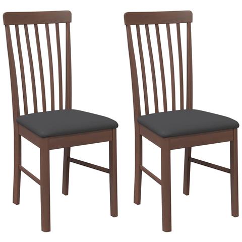 Sedie da Pranzo con Cuscini 2pz Marrone Legno Massello di Hevea - Foto 1