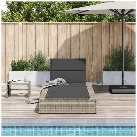 Lettino Con Cuscino Galleggiante Grigio Chiaro In Polyrattan - Foto 3