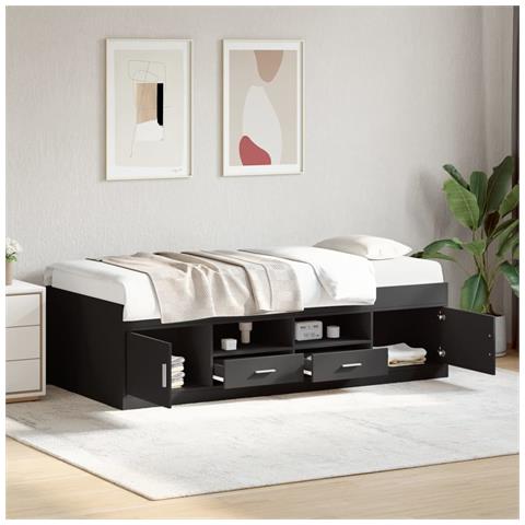 Divano Letto Con Cassetti Senza Materasso Nero 75x190 Cm - Foto 8