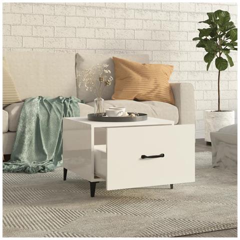 Lusso Casadino - Tavolino Salotto Con Gambe In Metallo Bianco Lucido 50x50x40cm - Foto 2