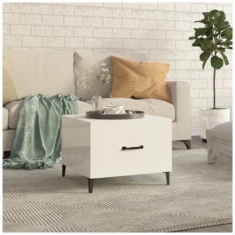 Lusso Casadino - Tavolino Salotto Con Gambe In Metallo Bianco Lucido 50x50x40cm - Foto 8