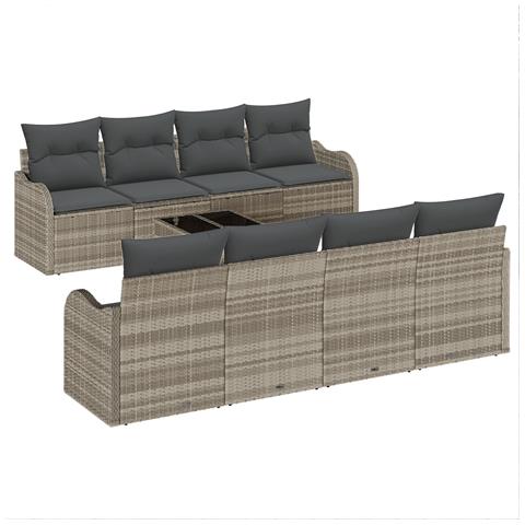 Set di Divani da Giardino  9 Pezzi Grigio Chiaro Rattan Poliestere, Divano da Giardino  2 Posti Grigio Chiaro Rattan Poliestere - Foto 1