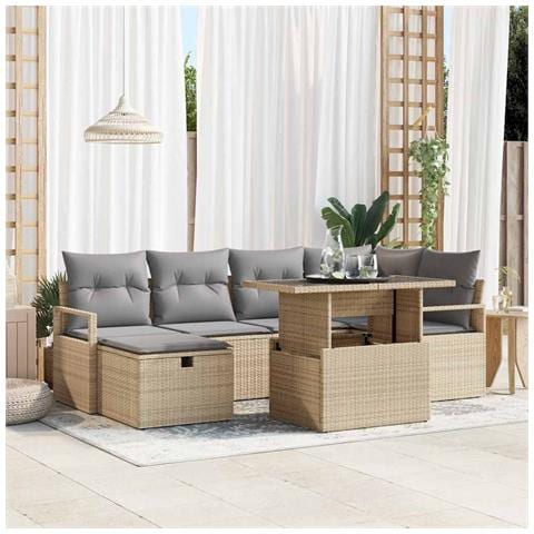 Set Divano da Giardino 7 Pezzi con Cuscini Beige Rattan Polyrattan, Divano da Giardino 2 Posti con Cuscini Beige Rattan Polyrattan - Foto 2