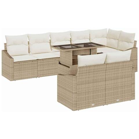 Set Divano da Giardino a 9 Pezzi con Cuscini Beige Rattan Polietilene - Foto 1