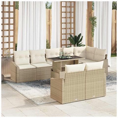 Set Divano da Giardino a 9 Pezzi con Cuscini Beige Rattan Polietilene - Foto 2