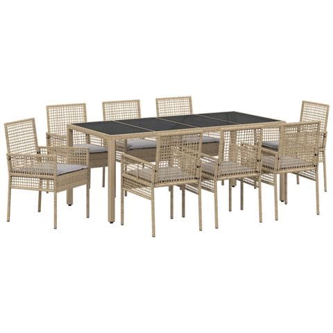 Set da Pranzo da Giardino 9 Pezzi con Cuscini Beige in Polyrattan - Foto 1