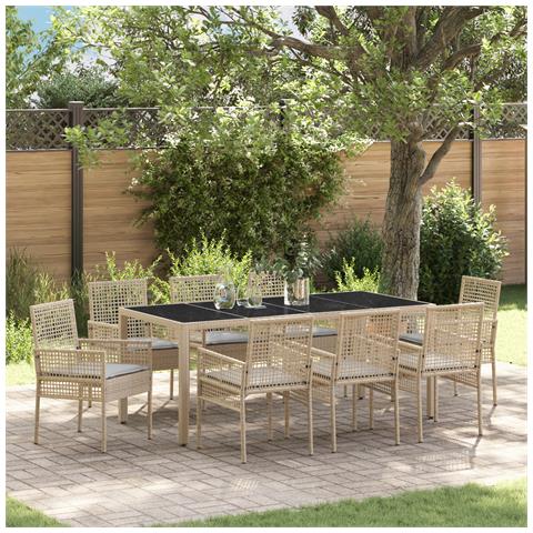 Set da Pranzo da Giardino 9 Pezzi con Cuscini Beige in Polyrattan - Foto 2