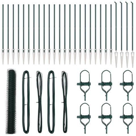 Recinzione Esagonale Verde 1,2x50 m Acciaio, Set di Poste per Recinzione con Punta 13 pz Ø32 mm 140 cm Acciaio Zincato - Foto 1
