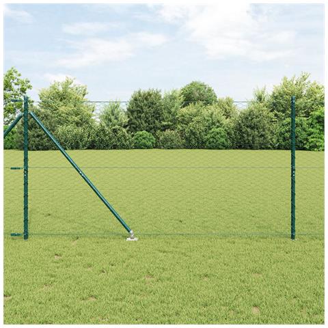 Recinzione Esagonale Verde 1,2x50 m Acciaio, Set di Poste per Recinzione con Punta 13 pz Ø32 mm 140 cm Acciaio Zincato - Foto 2