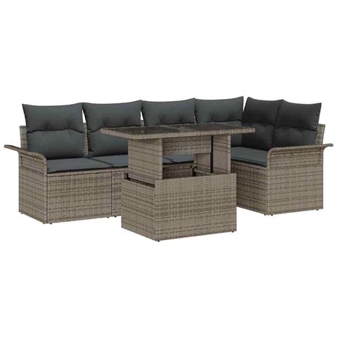 Set Divano da Giardino con cuscino 6 pcs Grigio Poly Rattan - Foto 1