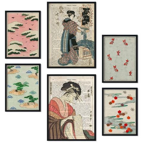 Set Di 6 Stampe Collezione Di Piatti Dal Giappone Con Collage Estetico Per La Decorazione D'interni A3 & A4 Senza Cornice - Foto 1