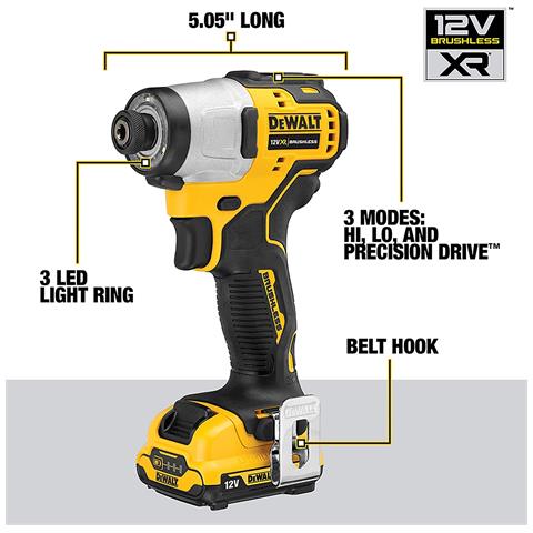 Avvitatore a Percussione DCF801D2-QW Coppia 163 Nm Batteria 12 V Colore Giallo /Nero - Foto 2