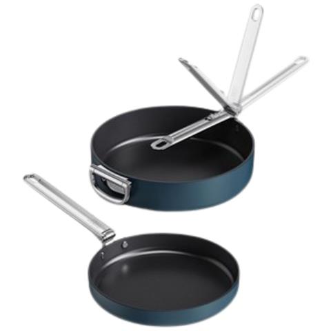 Set Di Due Padelle Antiaderenti Space Manici Pieghevoli Rivestimento Ceramico Salvaspazio Adatte Per Induzione Colore Blu - Foto 1