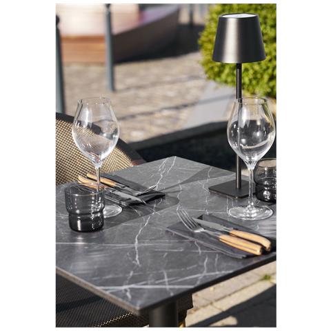 Tavolino Bistrot In Ghisa Effetto Marmo Grigio Scuro Con Base Ornamentale Nera - Foto 6