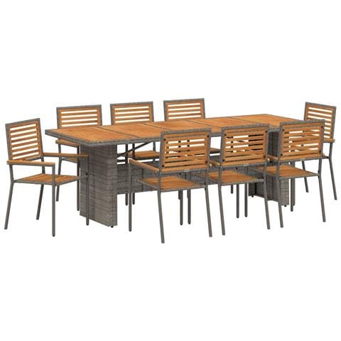 Set da Pranzo per Giardino 9 pcs Grigio e Marrone polyrattan - Foto 1