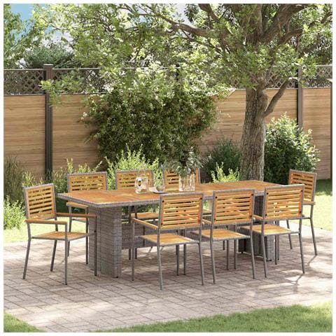 Set da Pranzo per Giardino 9 pcs Grigio e Marrone polyrattan - Foto 2